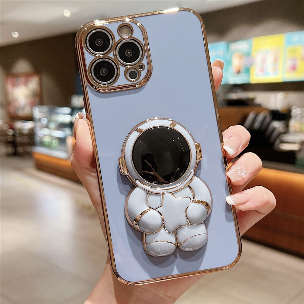 Anymob iPhone Blue Astronaut Folding Stand Case Shockproof Soft Silicone Cover-Mobile Phone Cases-PEROZ Accessories