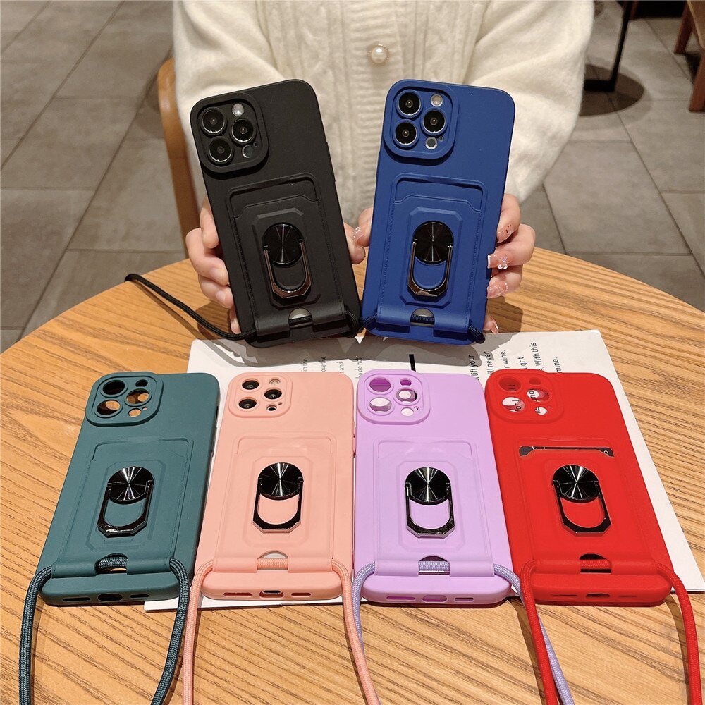 Anymob iPhone Case Red Hang Strap Cord Lanyard Magnetic Ring Holder Phone Cover Card Bag-Mobile Phone Cases-PEROZ Accessories
