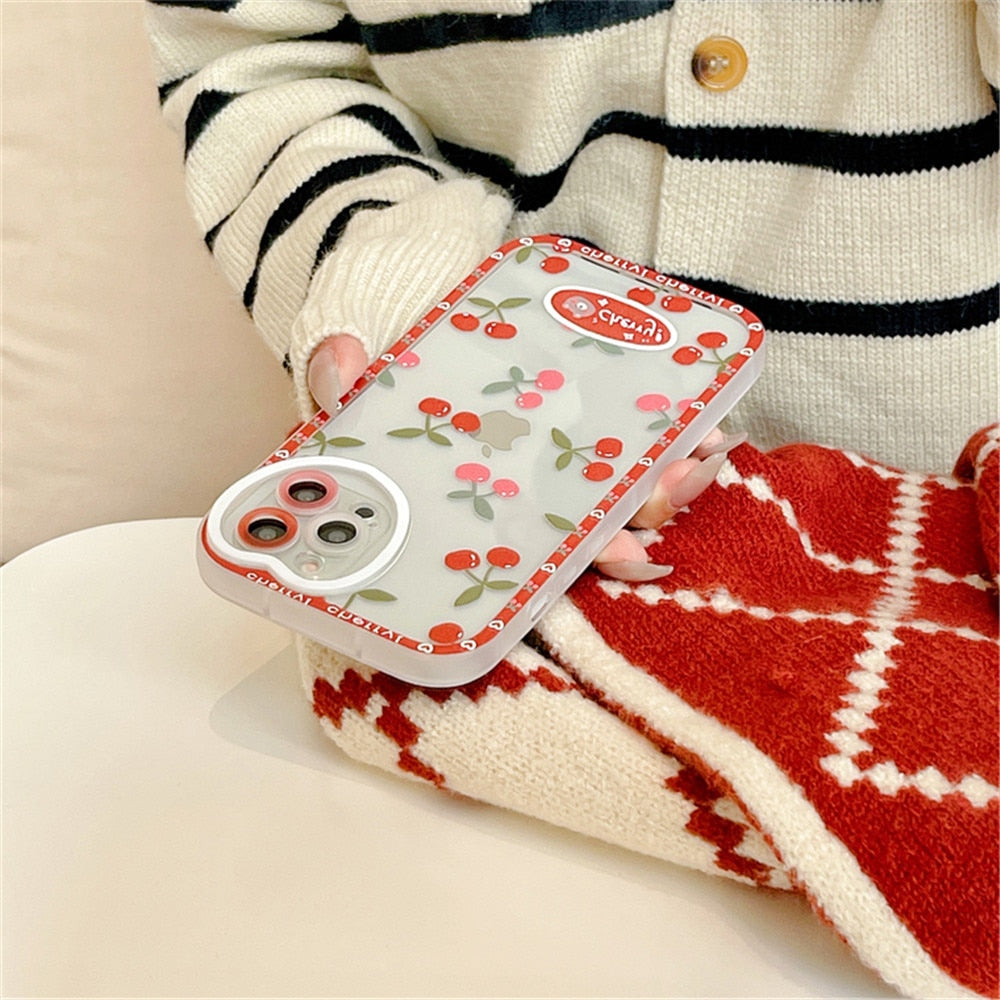 Anymob iPhone Case Lovely Cherry Love Heart Camera Protection Clear Silicone Bumper-Mobile Phone Cases-PEROZ Accessories