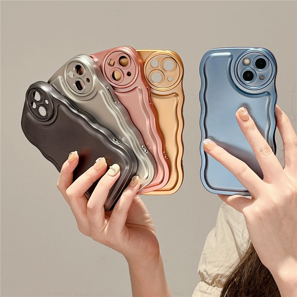 Anymob iPhone Case Blue Curly Wave Plating Air Cushion Soft Silicon Shockproof Cover-Mobile Phone Cases-PEROZ Accessories