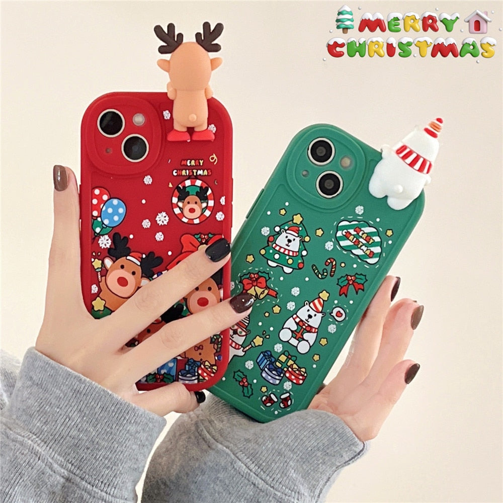 Anymob iPhone Case Green Cute 3D Doll Cartoon Christmas Santa Reindeer Soft Silicon Cover-PEROZ Accessories