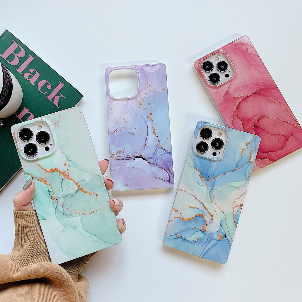 Anymob iPhone Violet Soft Square Marble Silicone Phone Case Shockproof Back Cover-Mobile Phone Cases-PEROZ Accessories