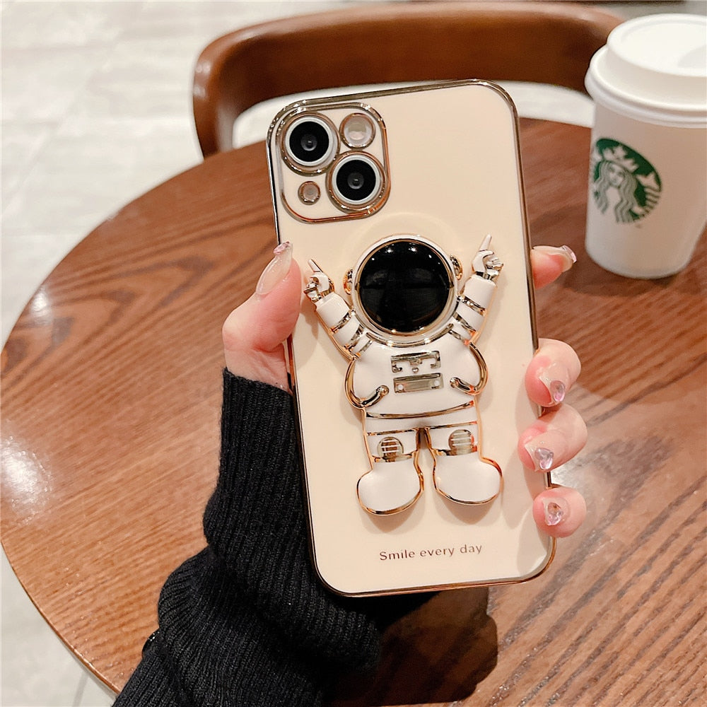 Anymob iPhone Black Astronaut Plating Fold Stand Holder Phone Case Bracket Cover-Mobile Phone Cases-PEROZ Accessories