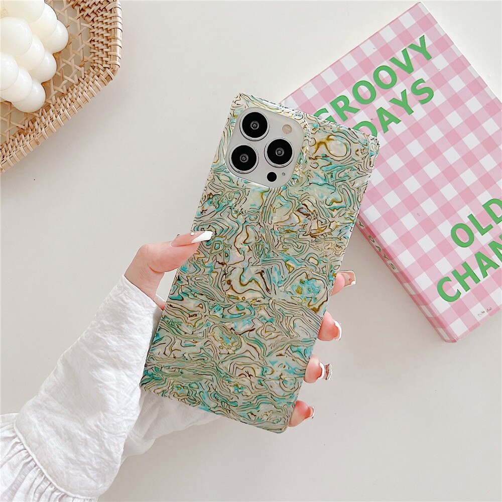 Anymob iPhone Case Green Square Shell Pattern Geometry Soft Silicone Cover-Mobile Phone Cases-PEROZ Accessories
