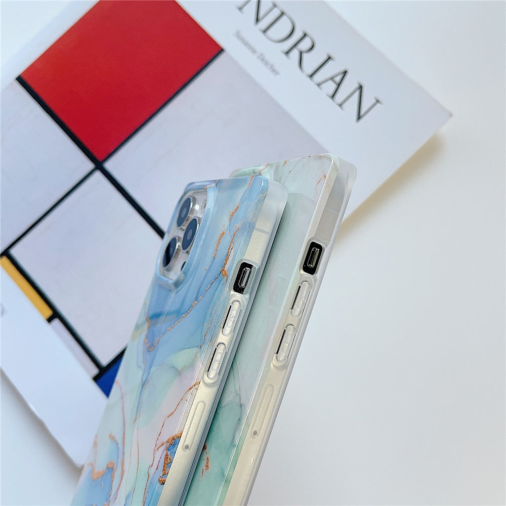 Anymob iPhone Violet Soft Square Marble Silicone Phone Case Shockproof Back Cover-Mobile Phone Cases-PEROZ Accessories