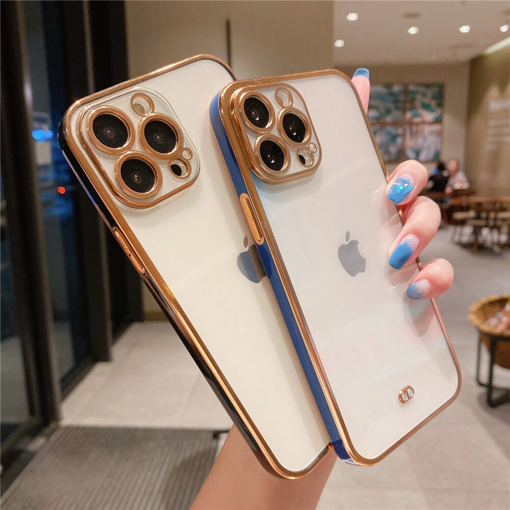 Anymob iPhone Case Blue Luxury Plating Square Frame Silicon Transparent Cover-Mobile Phone Cases-PEROZ Accessories