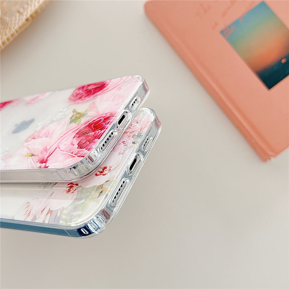 Anymob iPhone Green Rose Flowers Phone Case Plating Shockproof Cover-Mobile Phone Cases-PEROZ Accessories