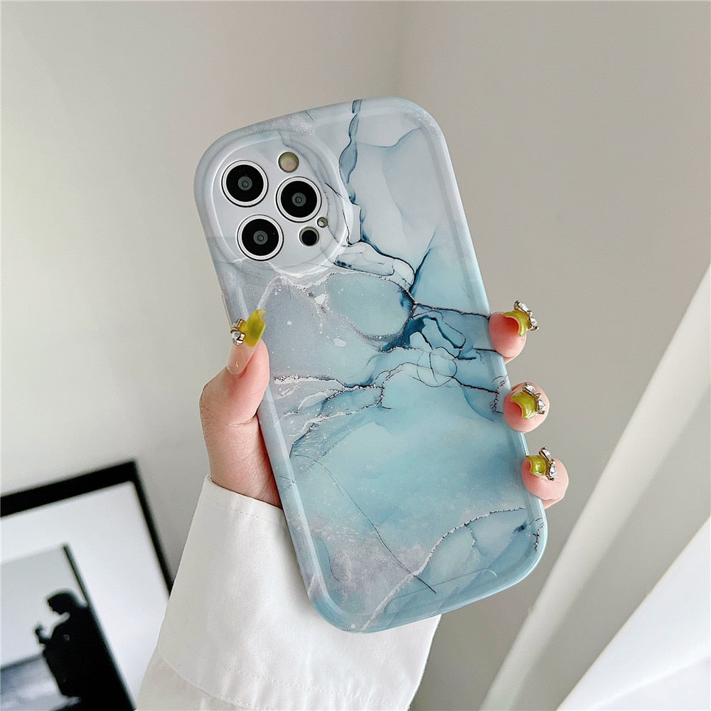 Anymob iPhone Case Ocean Blue Fashion Marble Soft Silicone Shockproof Lens Camera Protection Cover-Mobile Phone Cases-PEROZ Accessories