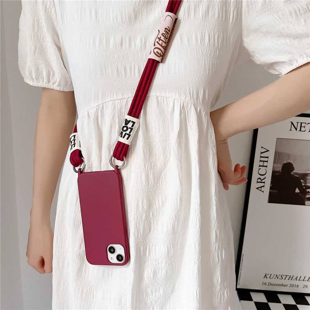 Anymob iPhone Lavender Crossbody Lanyard Neck Strap Cord Case Matte Soft Silicone Cover-Mobile Phone Cases-PEROZ Accessories