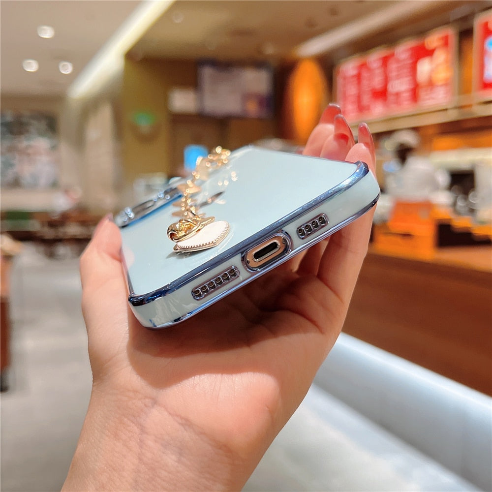 Anymob iPhone Case Blue Wrist Chain Love Heart Pattern Soft Silicone Phone Cover-PEROZ Accessories