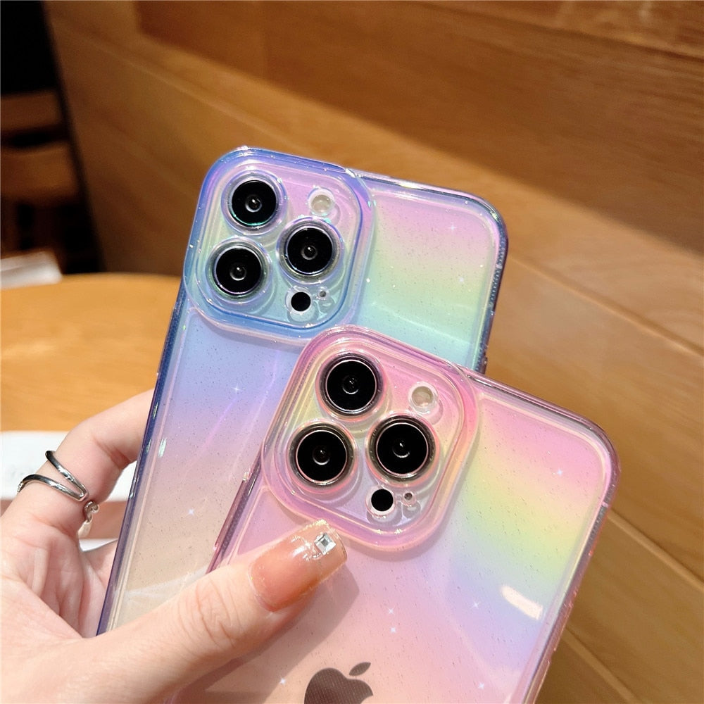 Anymob iPhone Black Rainbow Gradient Phone Case Transparent Glitter Silicon Shockproof Cover-Mobile Phone Cases-PEROZ Accessories