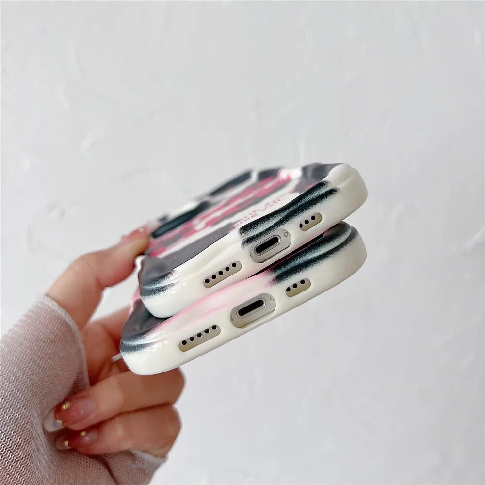 Anymob iPhone Case Shockproof White INS Graffiti Art Aesthetic Phone Case Lovely 3D Cream Soft Silicon Cover-Mobile Phone Cases-PEROZ Accessories