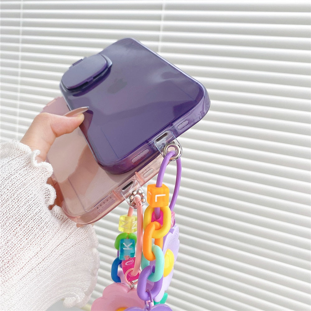 Anymob iPhone Blue Folding Makeup Mirror Phone Case With Flower Bracelet Protection Stand Cover-Mobile Phone Cases-PEROZ Accessories
