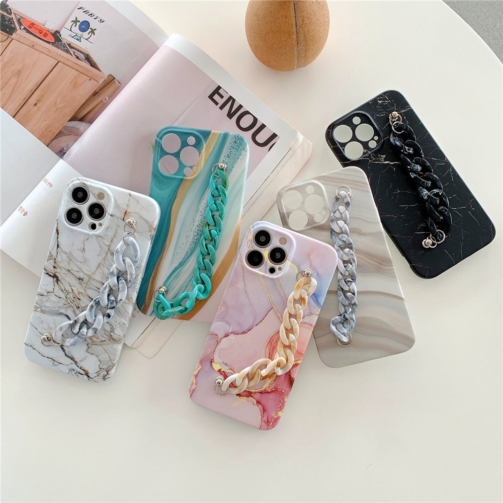 Anymob iPhone Case Gray Marble Bracelet Soft Silicon Chain Bumper Cover-Mobile Phone Cases-PEROZ Accessories
