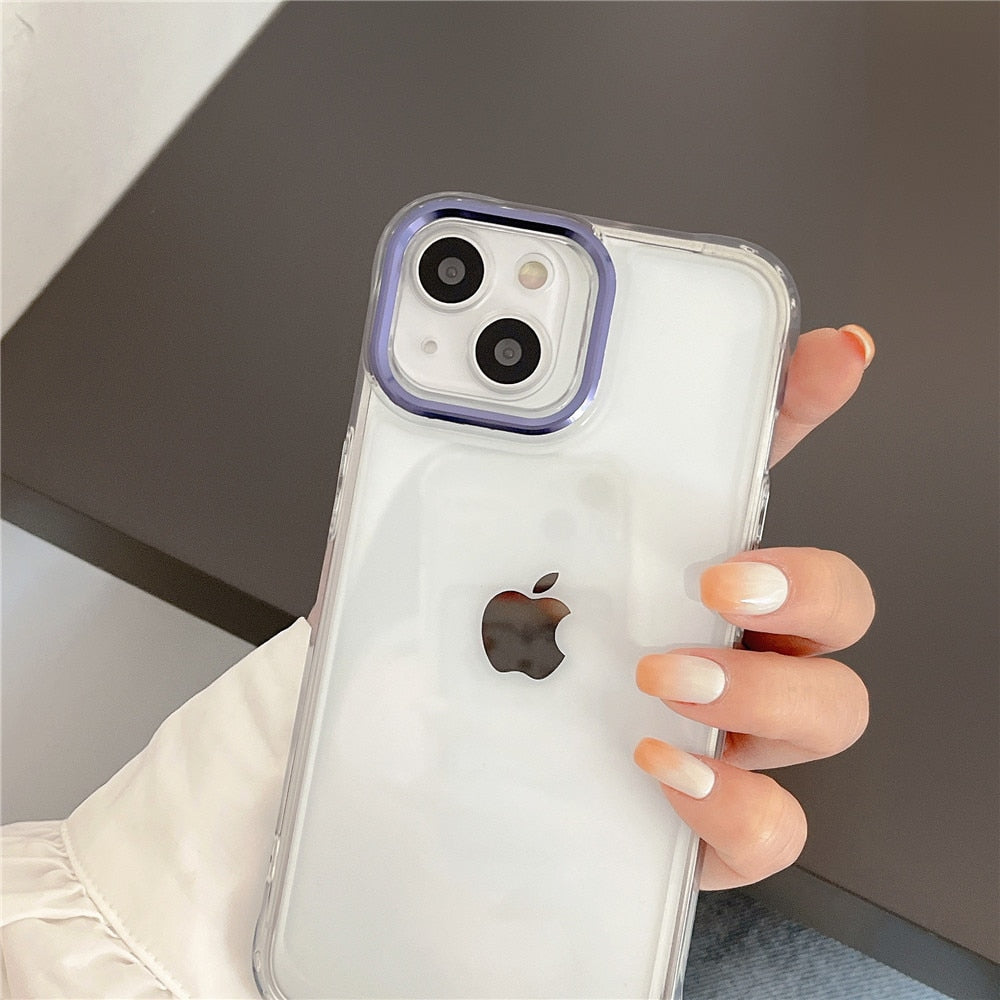 Anymob iPhone Case Light Blue Plating Camera Lens Protect Clear Hard Shockproof Transparent Soft Back Cover-Mobile Phone Cases-PEROZ Accessories