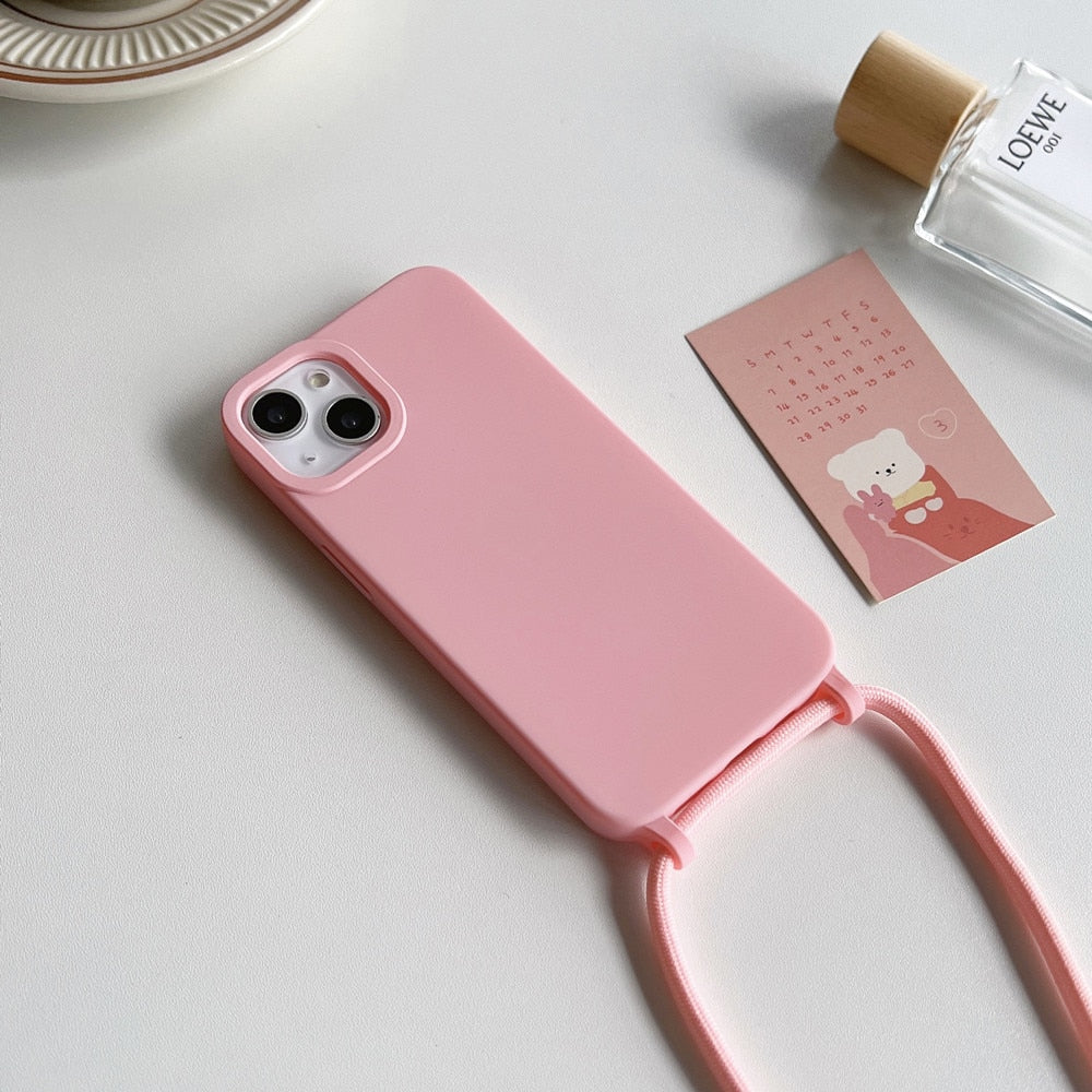 Anymob iPhone Case Pink Crossbody Necklace Strap Lanyard Cord Soft Silicone Cover-Mobile Phone Cases-PEROZ Accessories