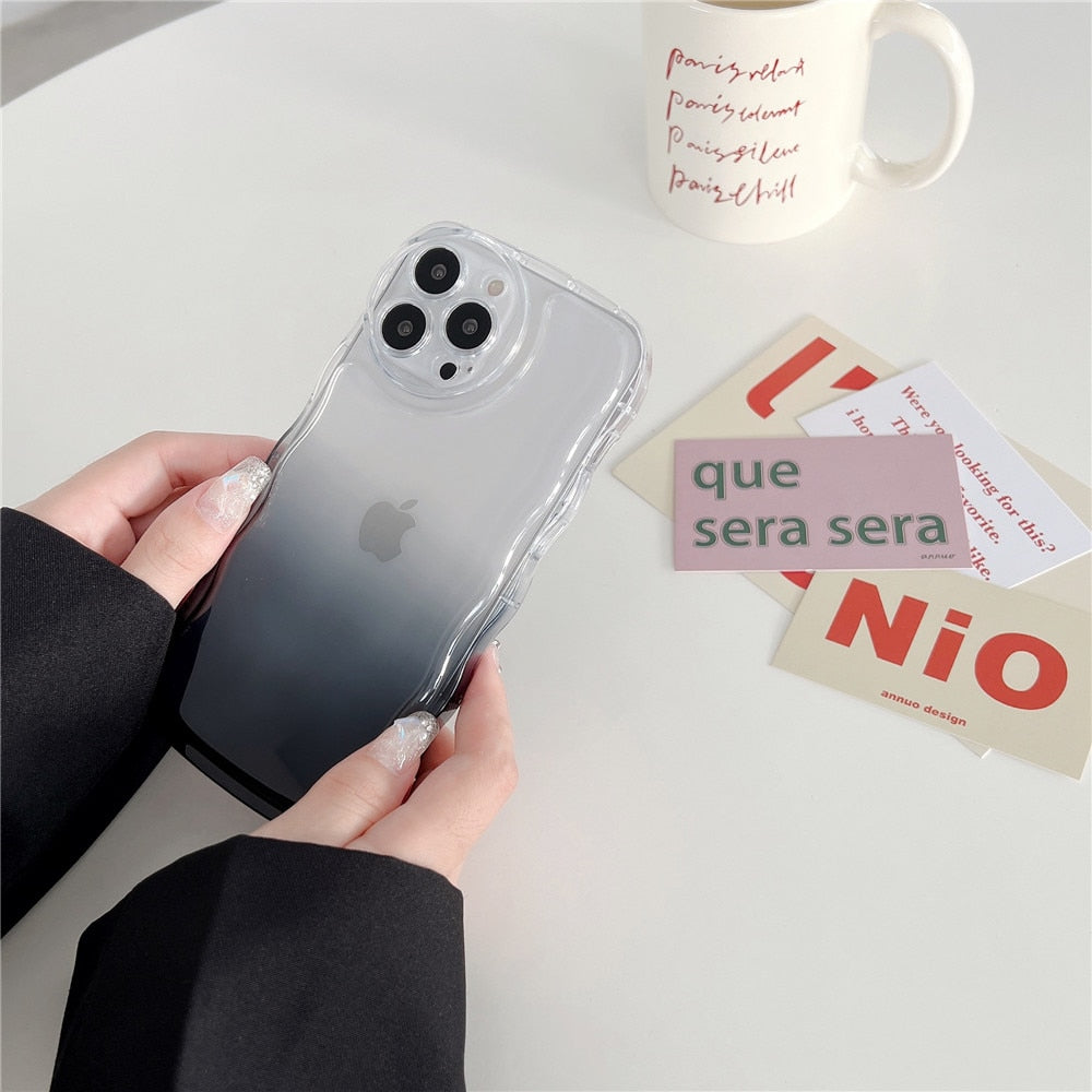 Anymob iPhone Brown Gradient Clear Curly Wave Phone Case Shockproof Transparent Cover-Mobile Phone Cases-PEROZ Accessories