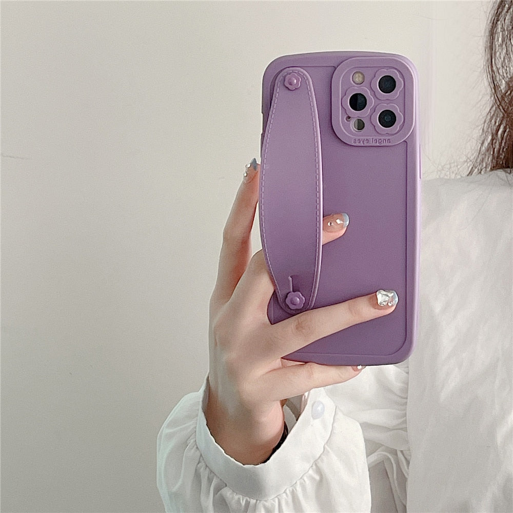 Anymob iPhone Case Romantic Purple Wristband Silicone Flower Lens Protection Soft Phone Cover-Mobile Phone Cases-PEROZ Accessories
