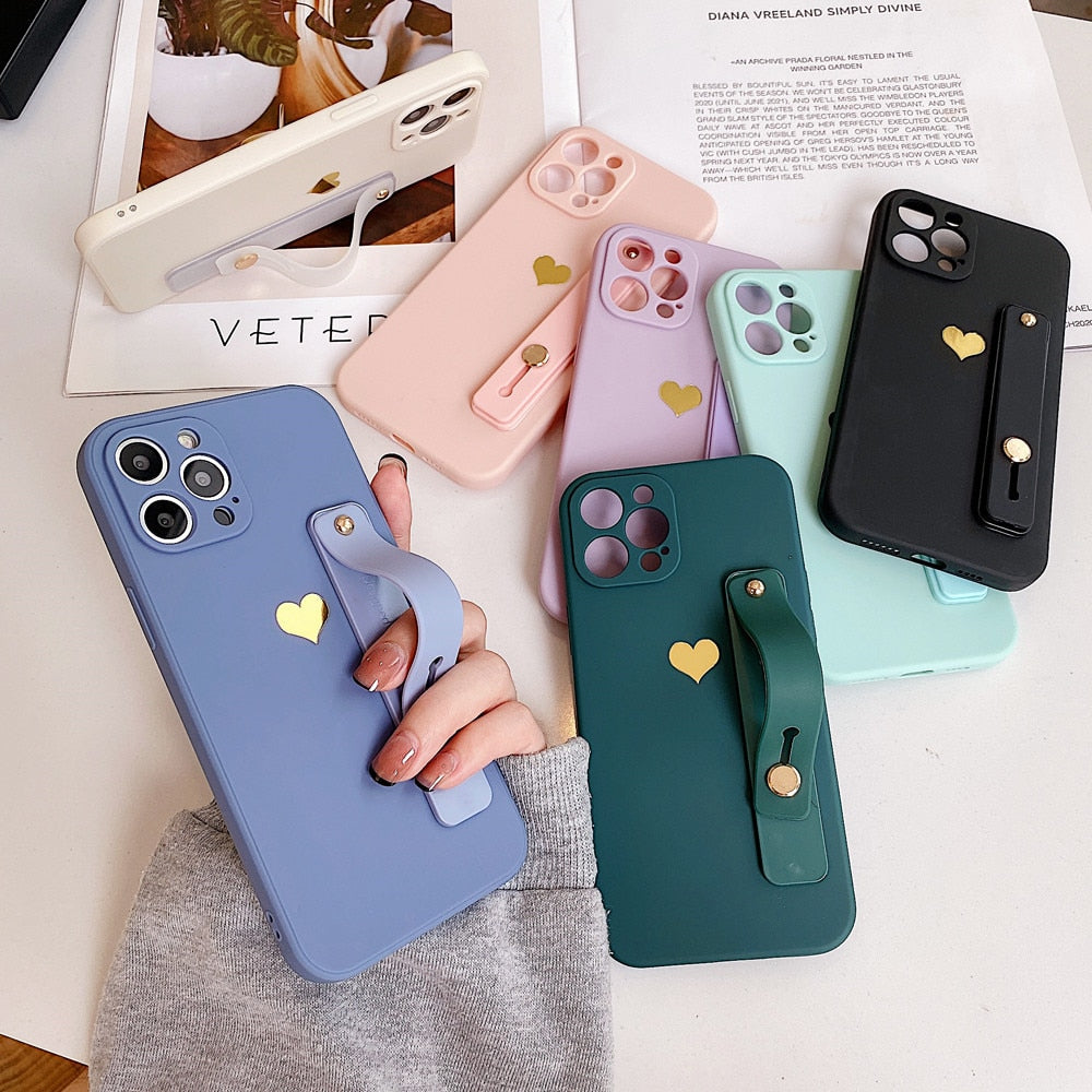 Anymob iPhone Violet Wrist Strap Love Heart Phone Case Shockproof Soft Cover-Mobile Phone Cases-PEROZ Accessories