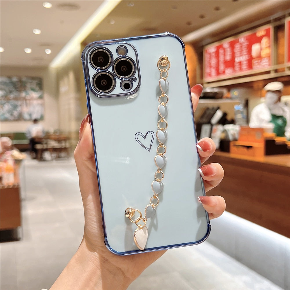 Anymob iPhone Pink Love Heart Bracelet Chain Phone Case Max Soft Silicone Cover-Mobile Phone Cases-PEROZ Accessories