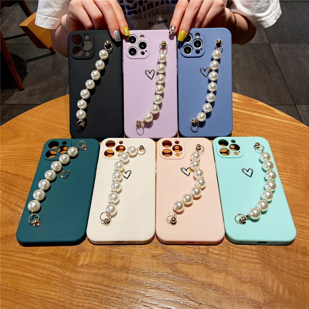 Anymob iPhone Case Pink Soft Pearl Bracelet Love Heart Silicone Bumper Cover-Mobile Phone Cases-PEROZ Accessories