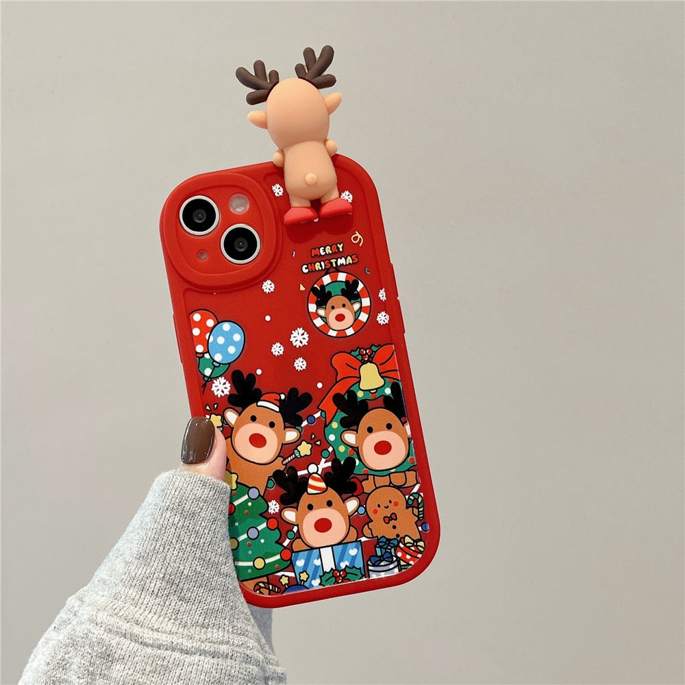 Anymob iPhone Case Red Cute 3D Doll Cartoon Christmas Santa Reindeer Soft Silicon Cover-PEROZ Accessories