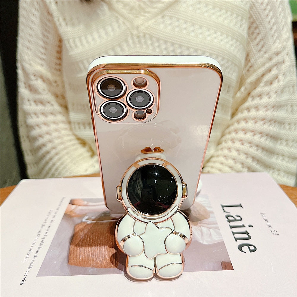 Anymob iPhone Case Black Astronaut Holder Wristband Plating Love Heart Soft Silicone Back Cover Bumper-Mobile Phone Cases-PEROZ Accessories