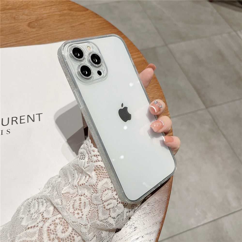 Anymob iPhone Case Silver Glitter Camera Lens Protect Clear Acrylic Armor Shockproof Bumper Back Cover-Mobile Phone Cases-PEROZ Accessories