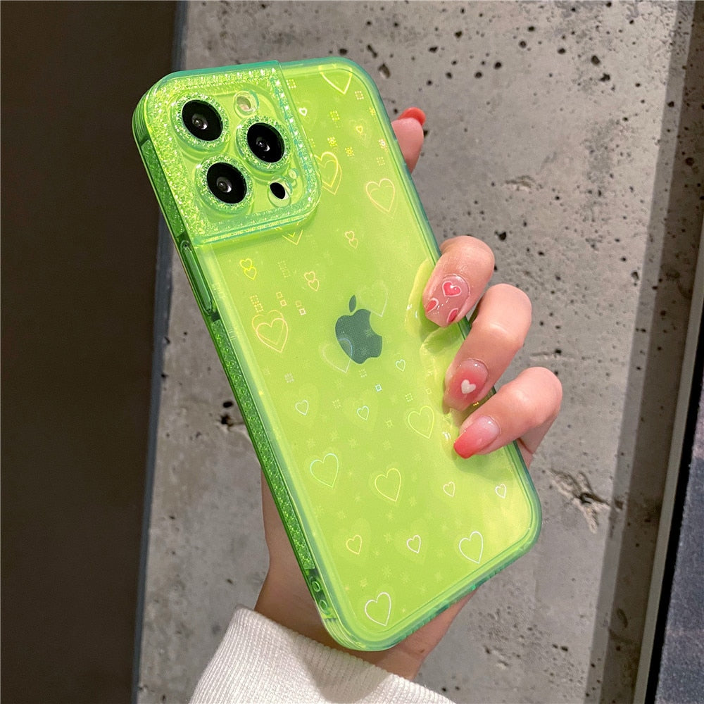Anymob iPhone Pink Holographic Love Heart Clear Phone Case Transparent Cover-Mobile Phone Cases-PEROZ Accessories