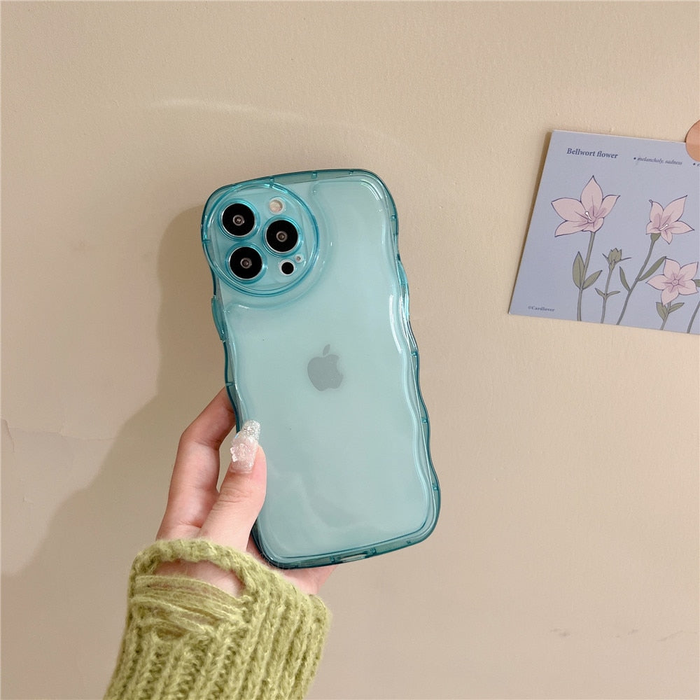 Anymob iPhone Green Curly Wavy Phone Case Shockproof Transparent Silicone Cover-Mobile Phone Cases-PEROZ Accessories