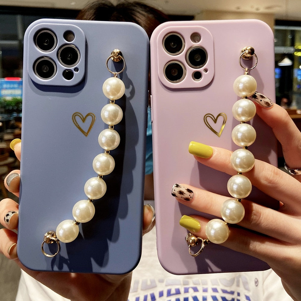 Anymob iPhone Case Pink Soft Pearl Bracelet Love Heart Silicone Bumper Cover-Mobile Phone Cases-PEROZ Accessories