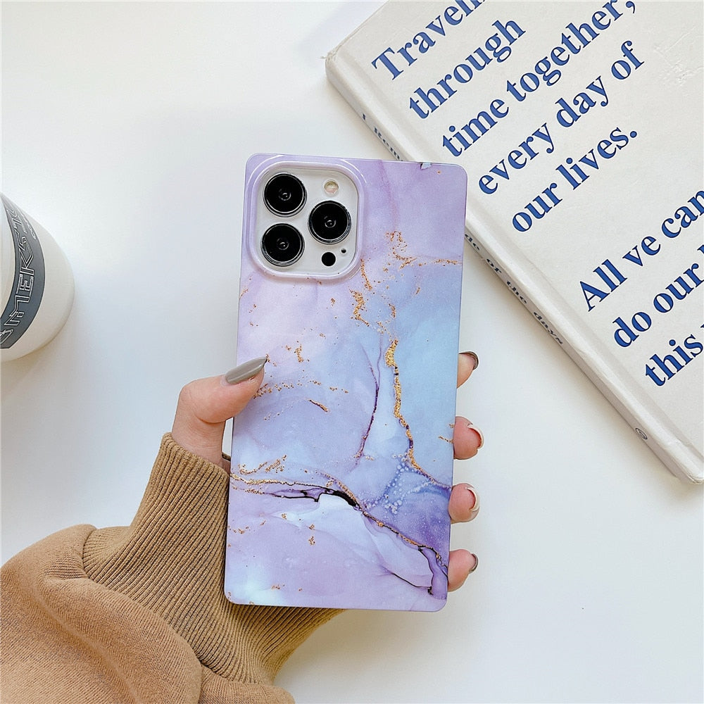 Anymob iPhone Violet Soft Square Marble Silicone Phone Case Shockproof Back Cover-Mobile Phone Cases-PEROZ Accessories