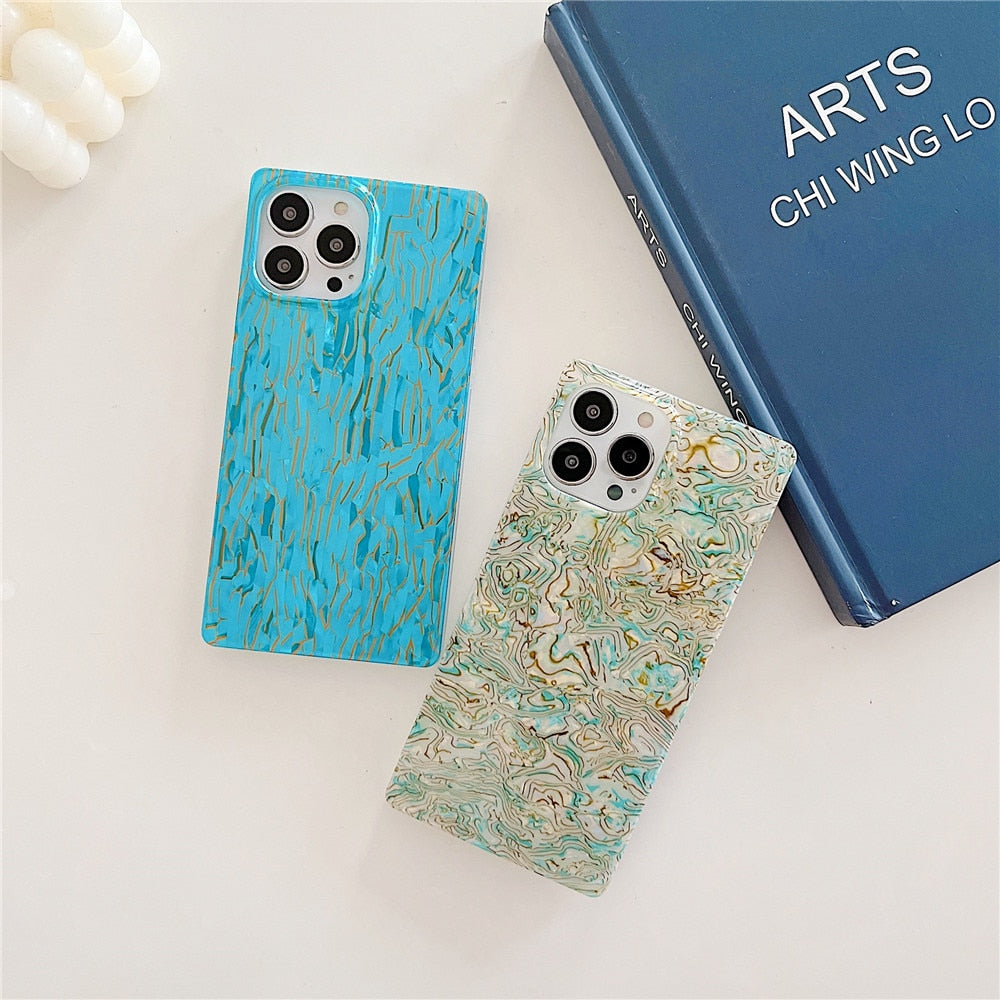 Anymob iPhone Case Green Square Shell Pattern Geometry Soft Silicone Cover-Mobile Phone Cases-PEROZ Accessories