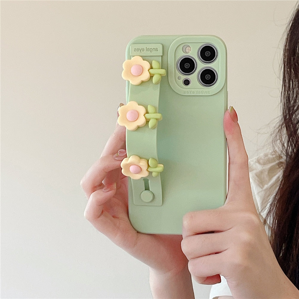 Anymob iPhone Case Pink Cute Flower Wrist Band Holder Stand Soft Silicone Phone Cover-Mobile Phone Cases-PEROZ Accessories