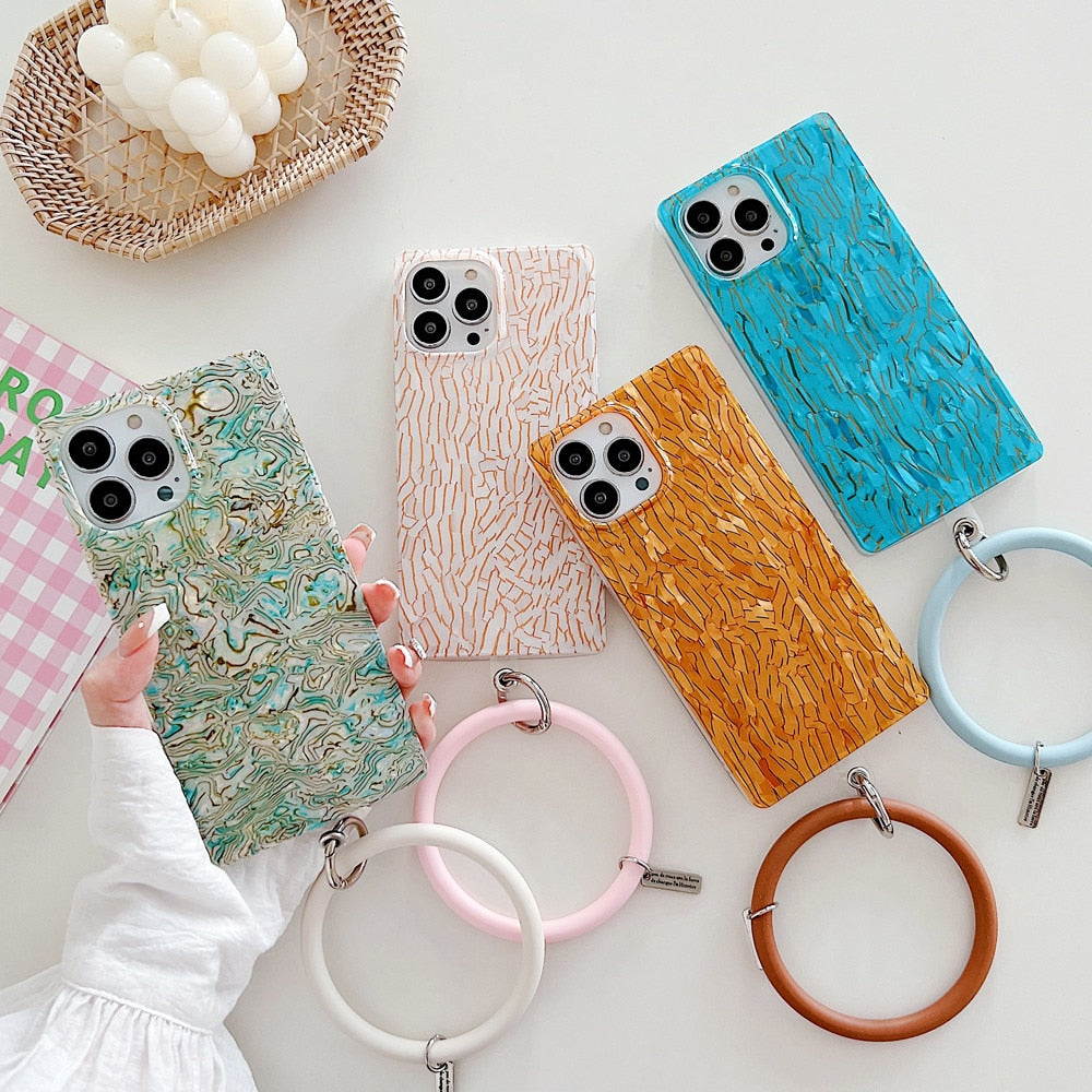 Anymob iPhone Case Sky Blue Luxury Glitter Shell Pattern with Bracelet Cover-Mobile Phone Cases-PEROZ Accessories