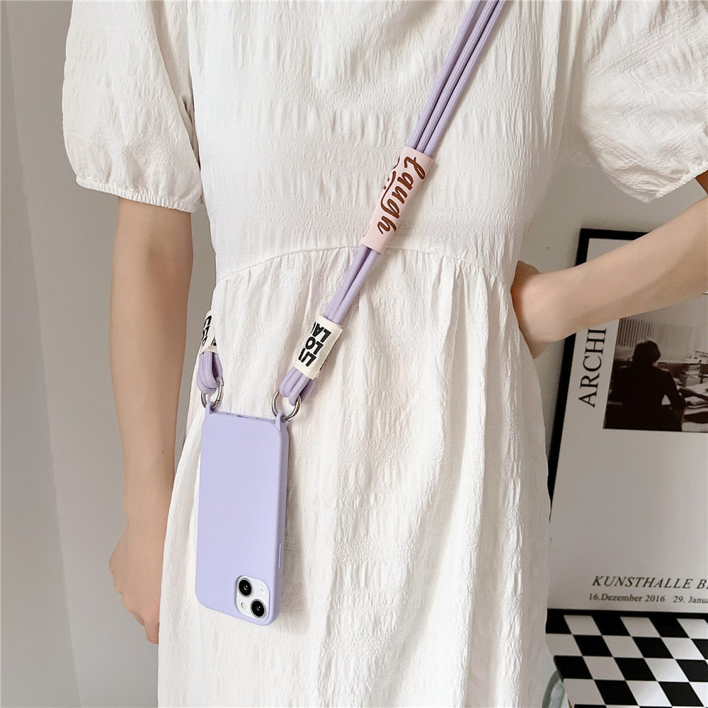 Anymob iPhone Lavender Crossbody Lanyard Neck Strap Cord Case Matte Soft Silicone Cover-Mobile Phone Cases-PEROZ Accessories