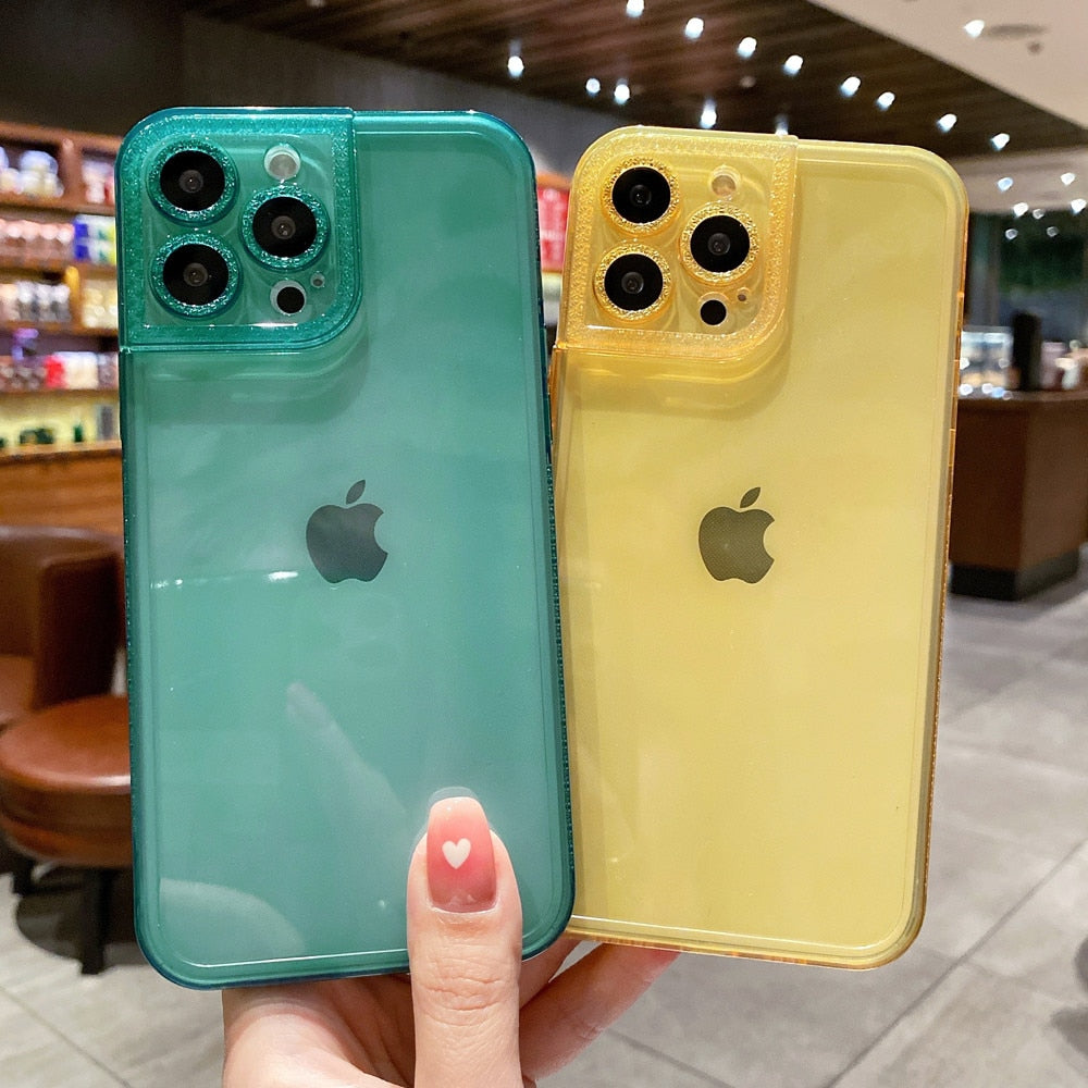 Anymob iPhone Case White Diamond Camera Protection Clear Fluorescent Neon Soft Silicone Gel Cover-Mobile Phone Cases-PEROZ Accessories