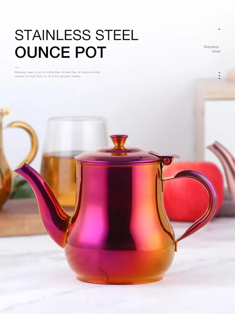 AnyGleam Teapot Silver Stainless Steel with Filter for Coffee, Tea, Oil and Liquid Seasonings Container Kettle-Teapot-PEROZ Accessories