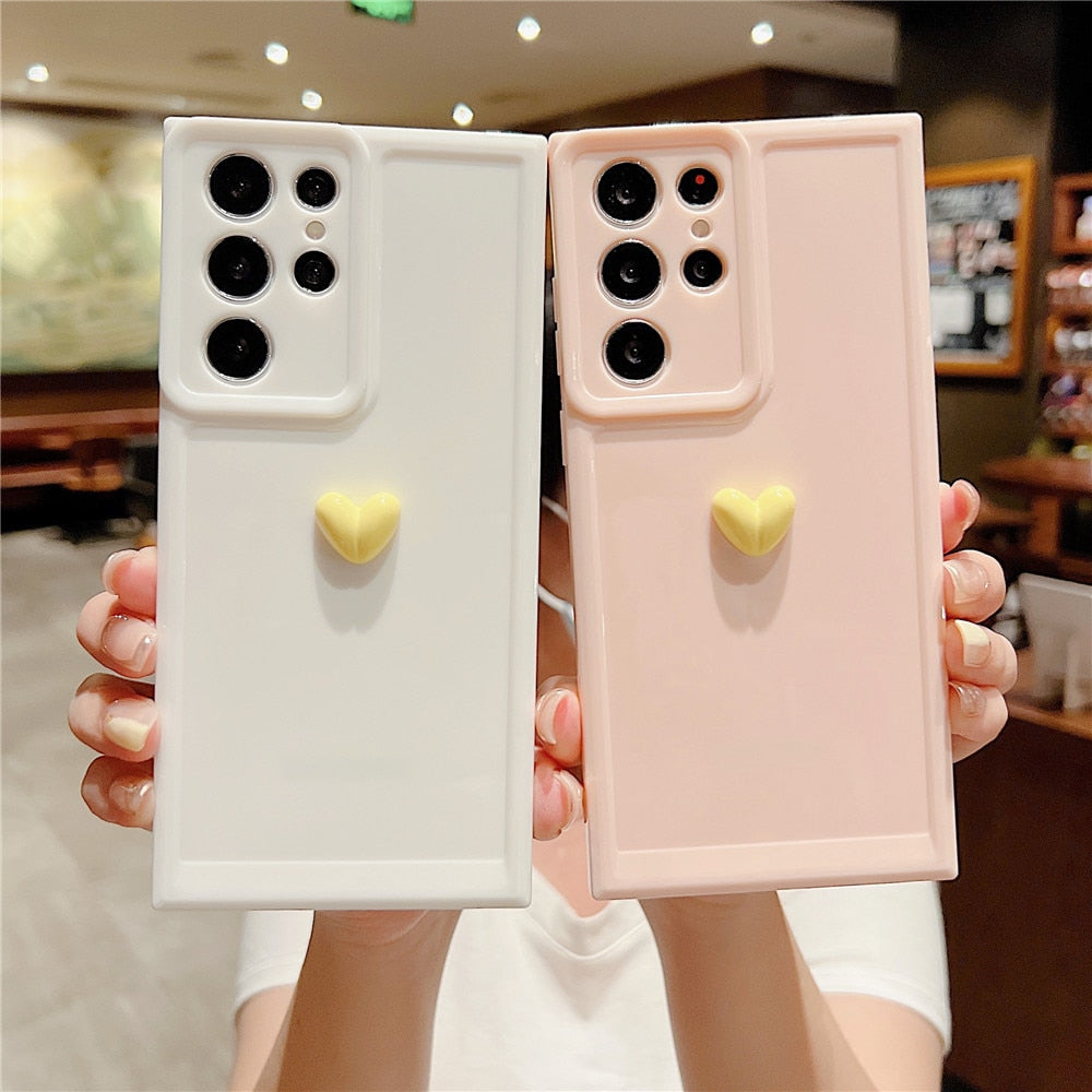 Anymob Samsung White With Yellow Cute 3D Love Heart Case Shockproof Soft Silicone Phone Back Cover-Mobile Phone Cases-PEROZ Accessories