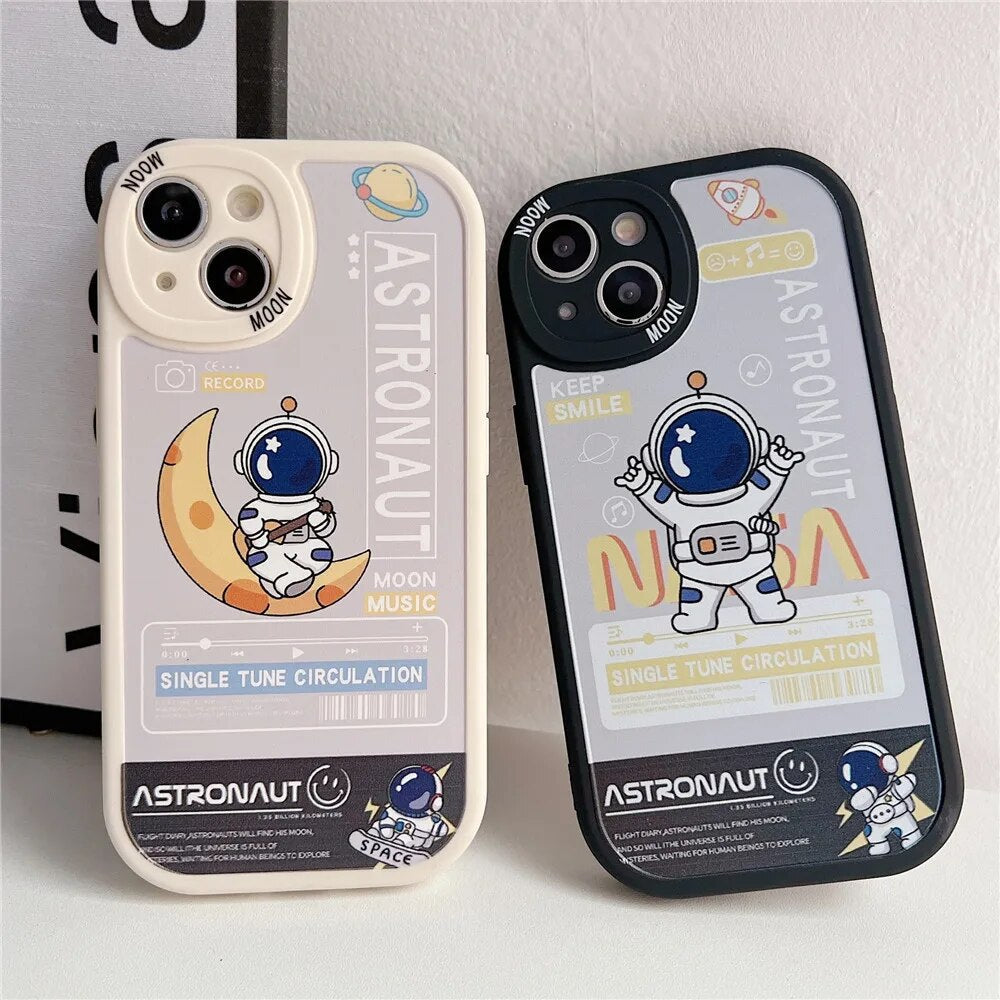 Anymob iPhone Case Shockproof Black Cute Cartoon Astronaut Phone Case Silicone Lens Protective Shockproof Cover-Mobile Phone Cases-PEROZ Accessories
