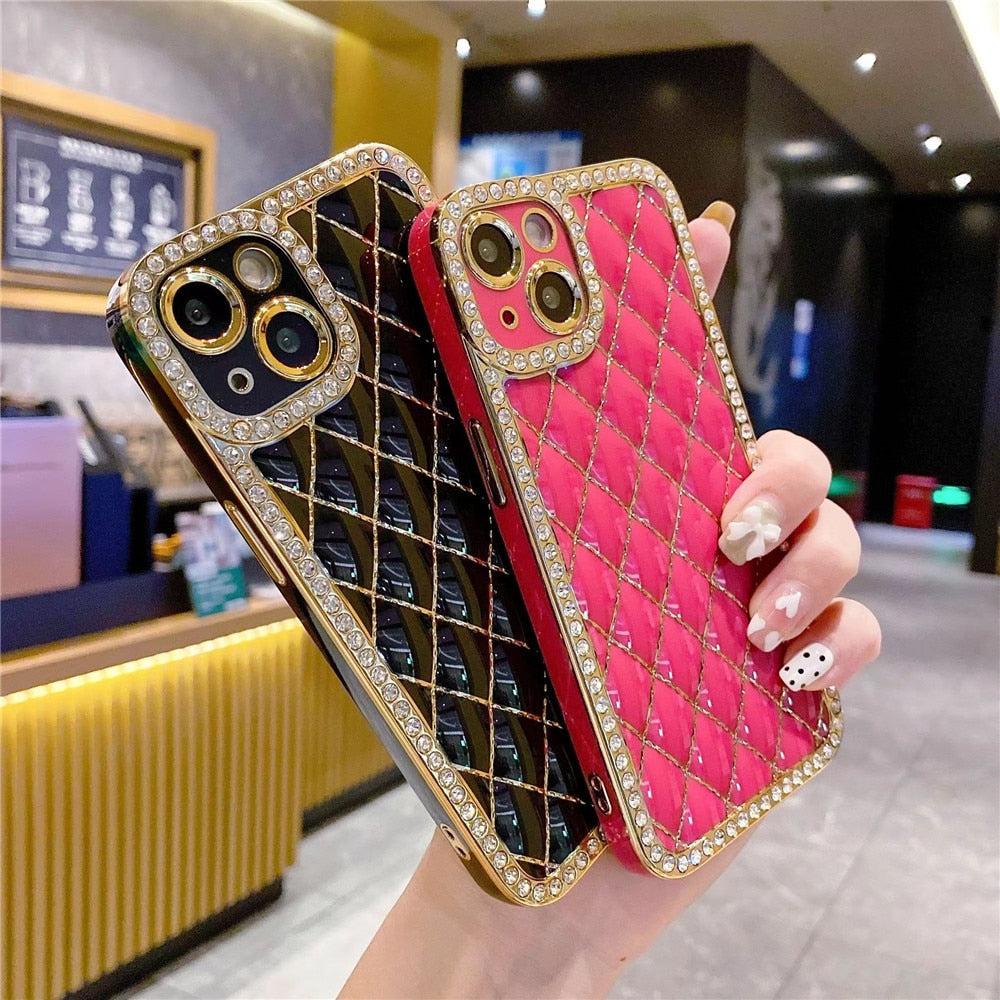 Anymob iPhone Case Light Pink Glitter Bling Diamond Geometry Lens Camera Protection Soft Silicone Cover-Mobile Phone Cases-PEROZ Accessories