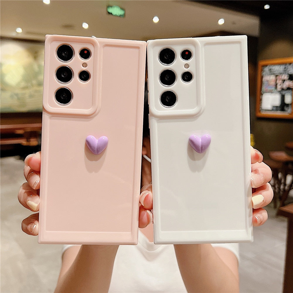 Anymob Samsung White With Yellow Cute 3D Love Heart Case Shockproof Soft Silicone Phone Back Cover-Mobile Phone Cases-PEROZ Accessories