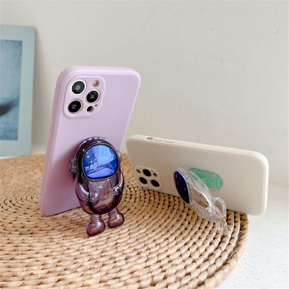 Anymob iPhone Case Pink Cartoon Astronaut Transparent Soft Silicone Kickstand Cover-Mobile Phone Cases-PEROZ Accessories