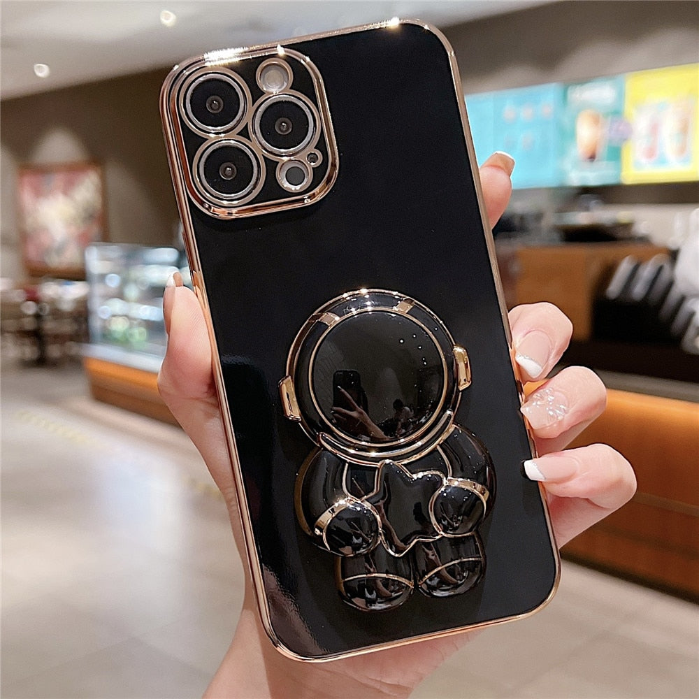 Anymob iPhone Black Astronaut Folding Stand Case Shockproof Soft Silicone Cover-Mobile Phone Cases-PEROZ Accessories