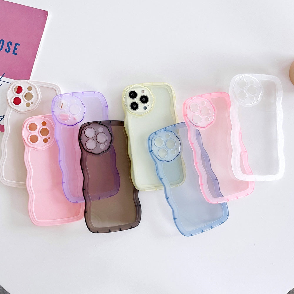 Anymob iPhone Case Light Blue Curly Wavy Shockproof Bumper Transparent Silicon Cover-Mobile Phone Cases-PEROZ Accessories