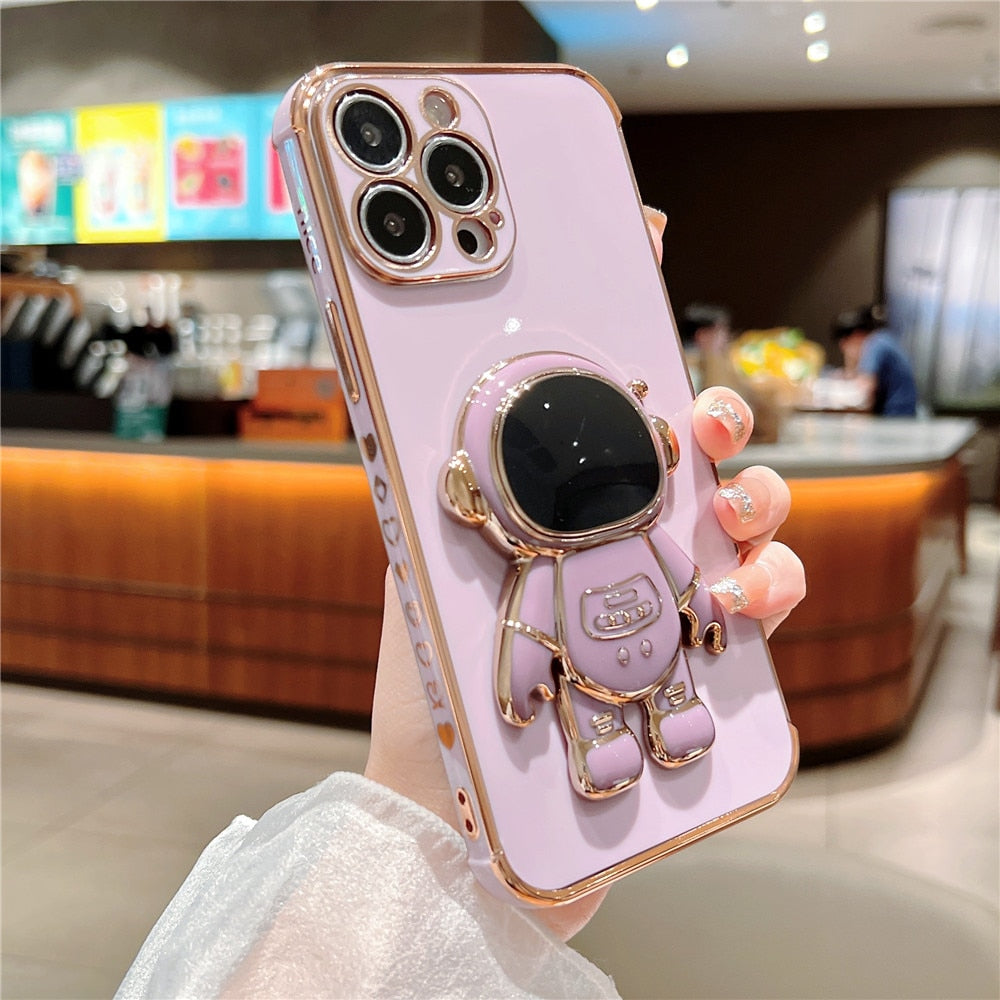 Anymob iPhone Case Glossy Pink Astronaut Folding Stand Mini Soft Phone Back Cover-Mobile Phone Cases-PEROZ Accessories