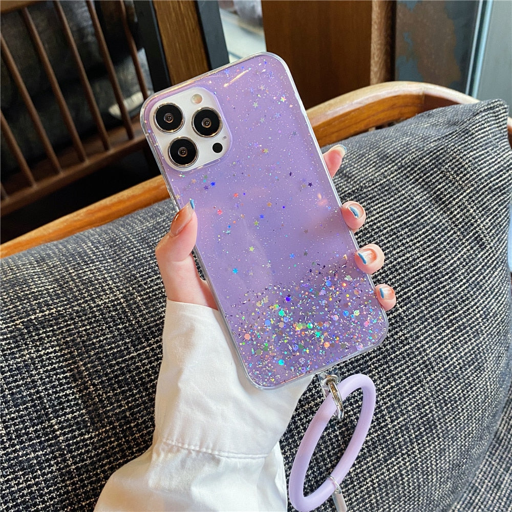 Anymob iPhone Violet Clear Glitter Phone Case Pendant Wristband Chain Cover-Mobile Phone Cases-PEROZ Accessories