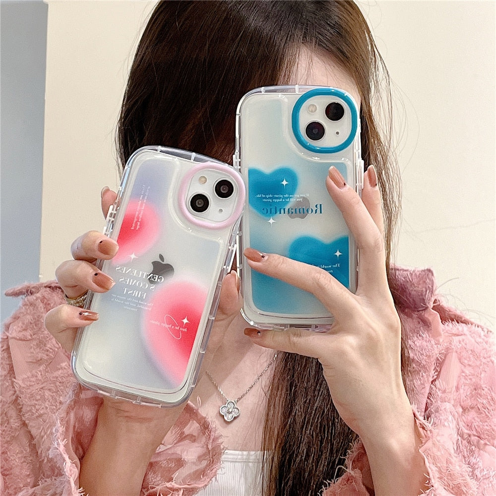 Anymob iPhone Case Blue Love Heart Transparent Soft Silicone Bumper Shockproof Clear Back Cover-Mobile Phone Cases-PEROZ Accessories