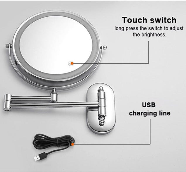 Anyvogue Silver 8in Wall Mounted Smart LED Makeup Mirror Double Sided Touch Dimming Adjustable 5x Magnification Battery Type-Makeup Mirror-PEROZ Accessories