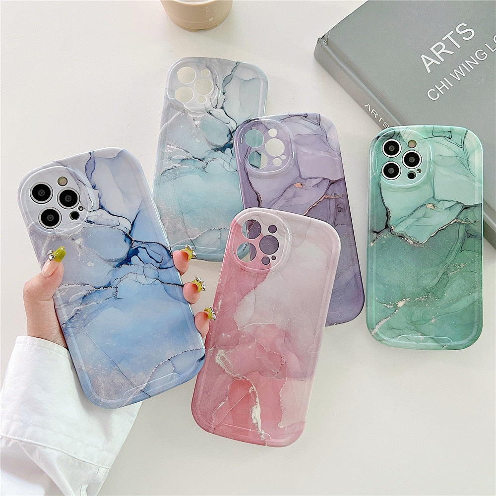 Anymob iPhone Case Ocean Blue Fashion Marble Soft Silicone Shockproof Lens Camera Protection Cover-Mobile Phone Cases-PEROZ Accessories